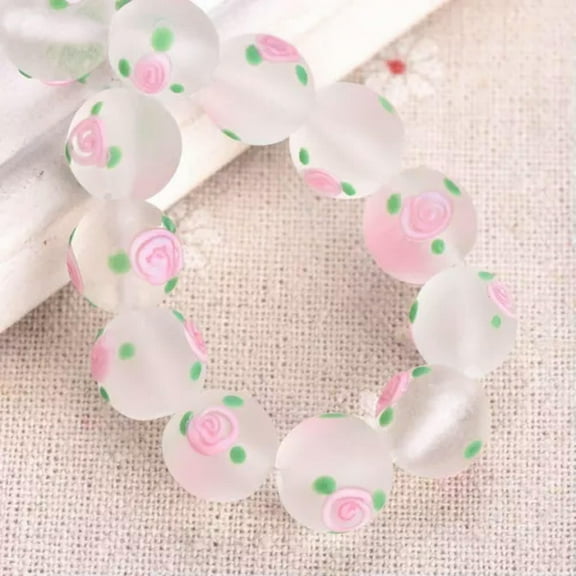 U8MO 10pcs 12mm Handmade Flower Matte Lampwork Glass Loose Beads For Jewelry Making-White