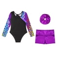 thumbnail image 4 of Alvivi Kids Girls Gymnastics Ice Skating Dance Unitard Leotard Bodysuit with Shorts Hair Band Set Purple 8, 4 of 7
