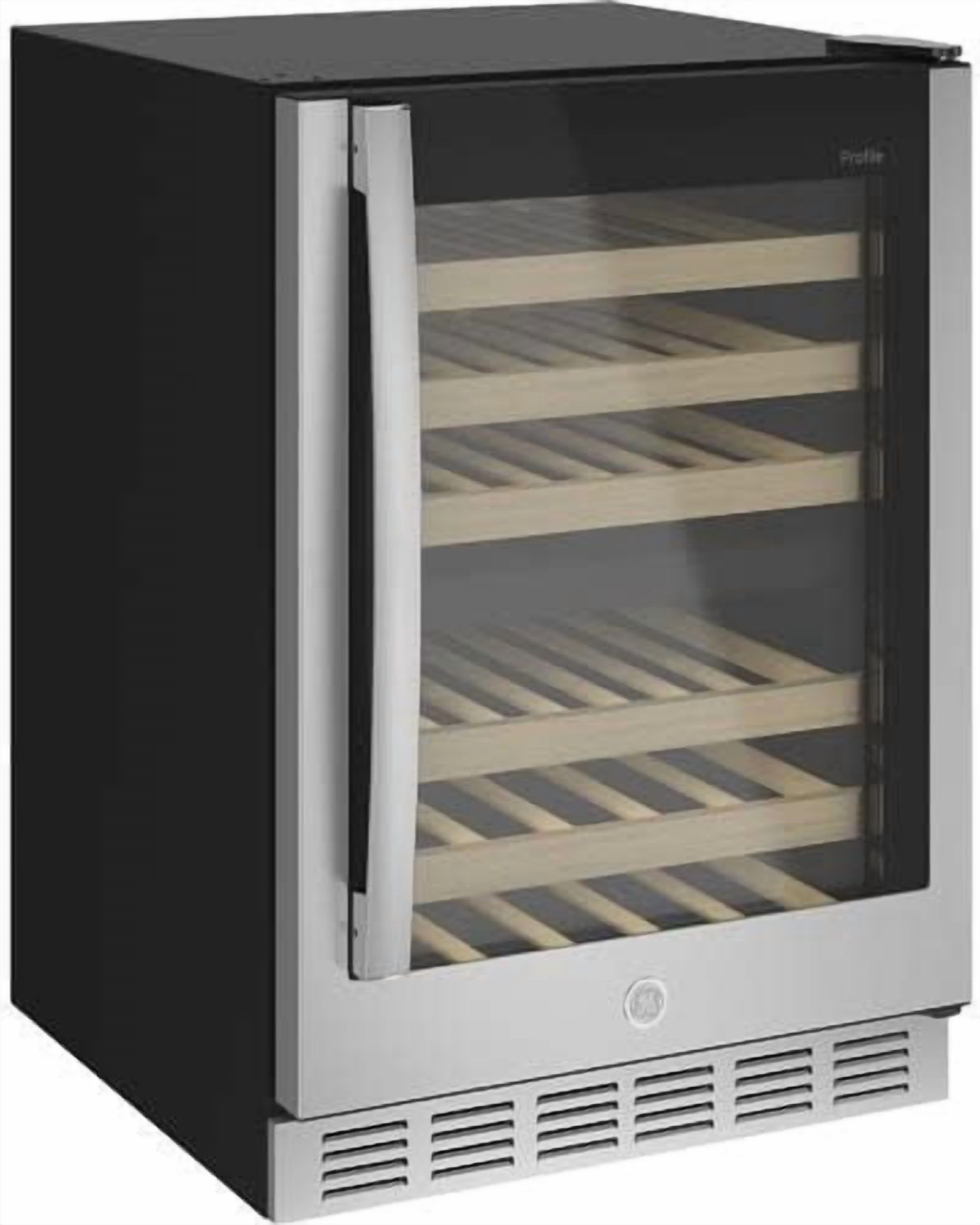 GE Appliances Profile 44 Bottle Beverage Cooler with Sliding Wine Racks, Stainless Steel