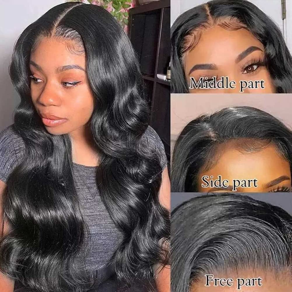 13x6 HD Transparent Body Wave Lace Front Wigs Human Hair Wigs for Black Women Glueless Brazilian Virgin Lace Frontal Wigs Human Hair Pre Plucked With Baby Hair Natural Black