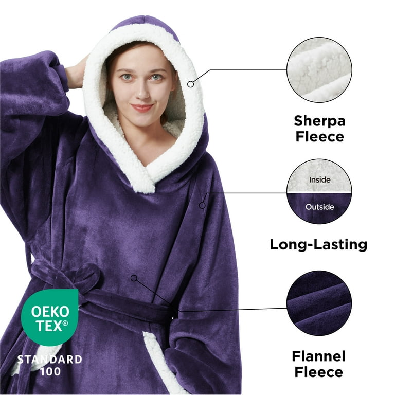Bedsure Wearable Blanket Hoodie Gifts for Women - Cozy Sherpa Hoodie  Blanket Men, Warm Hooded Blanket Sweatshirt with Pockets for Adults