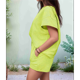 thumbnail image 5 of Conjunto de Pijama de 2 Piezas para Mujer, Color Liso, Cuello Redondo, Informal, de Tela Texturizada, Corta, Amarillo Limón, L, 5 of 7