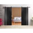 thumbnail image 3 of Sturdy Double Barn Door 64 x 80 inches with | Planum 0310 Matte Black with Frosted Glass | 13FT Rail Hangers Heavy Set | Solid Panel Interior Doors, 3 of 6