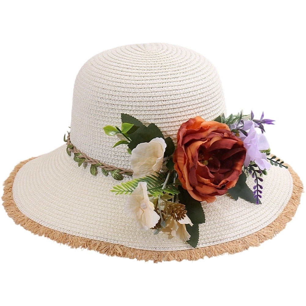 Organza Fedora Hat with Floral Decoration Wide Brim Adjustable Sun Protection Elegant Wide Brim Organza Fascinator Hat with Flowers for  main image 3