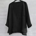 thumbnail image 3 of Designer Spring Summer Men's Casual Cotton Linen Solid Color Long Sleeve Shirts Loose Stand Collar Shirts Black 3X, 3 of 5