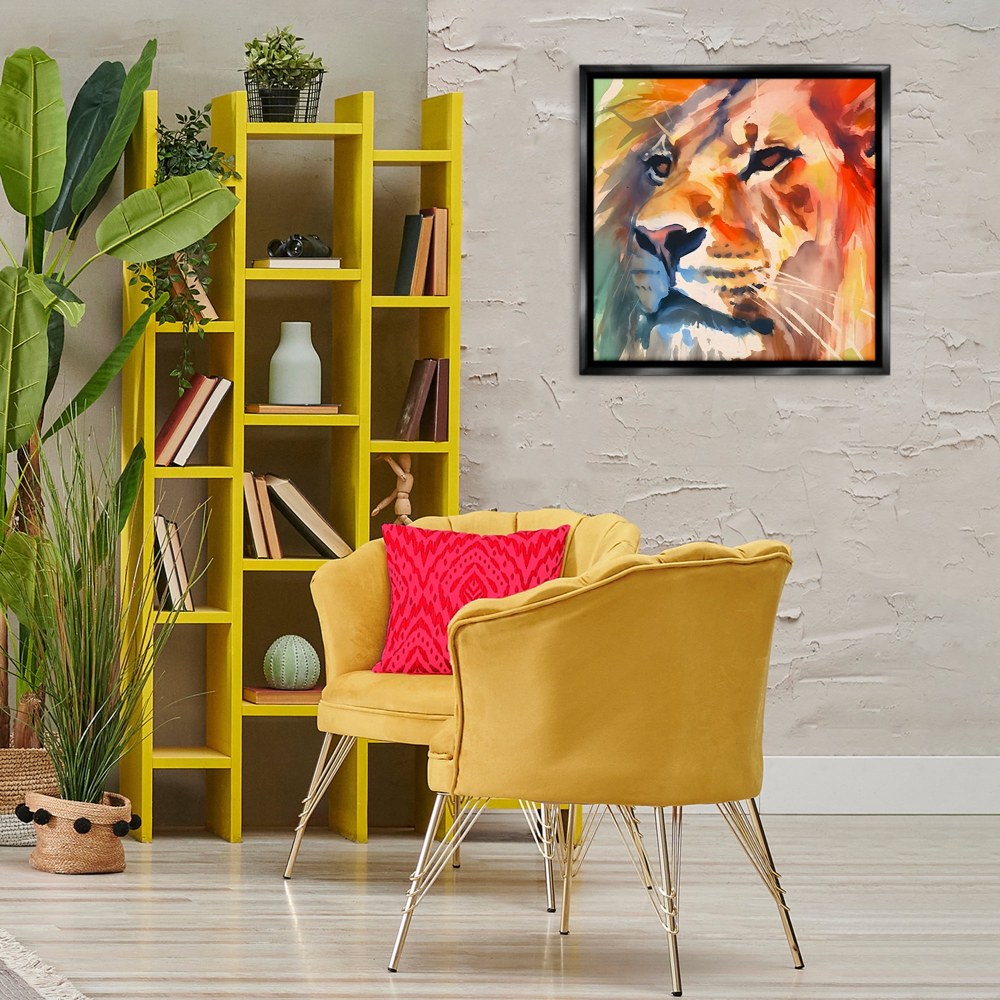 Stupell Industries Strong Lion Gaze Animals & Insects Painting Black Floater Framed Canvas Art Print Wall Art, 25 x 25