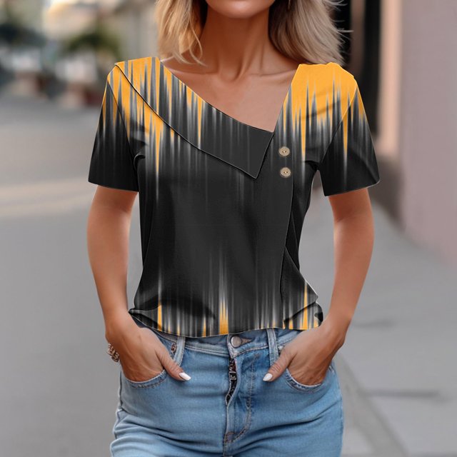 Fiudx Ofertas Del Día Camiseta de Manga Corta con Estampado de Primavera/Verano para Mujer, Camiseta Informal con Botones Estampados
