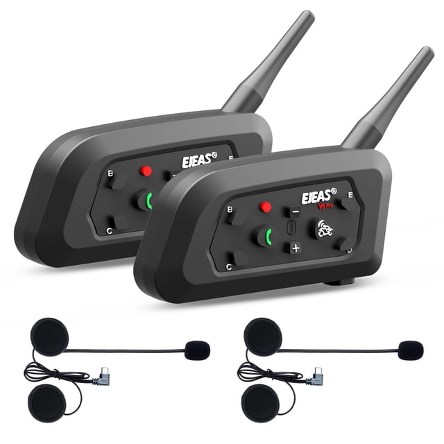 EJEAS Vnetphone V6 Bluetooth Casco de motocicleta Intercomunicador Auriculares 1200M 850mAh Impermeable Moto Moto de nieve Interfono Auriculares 6 jinetes para montar (dos paquetes)