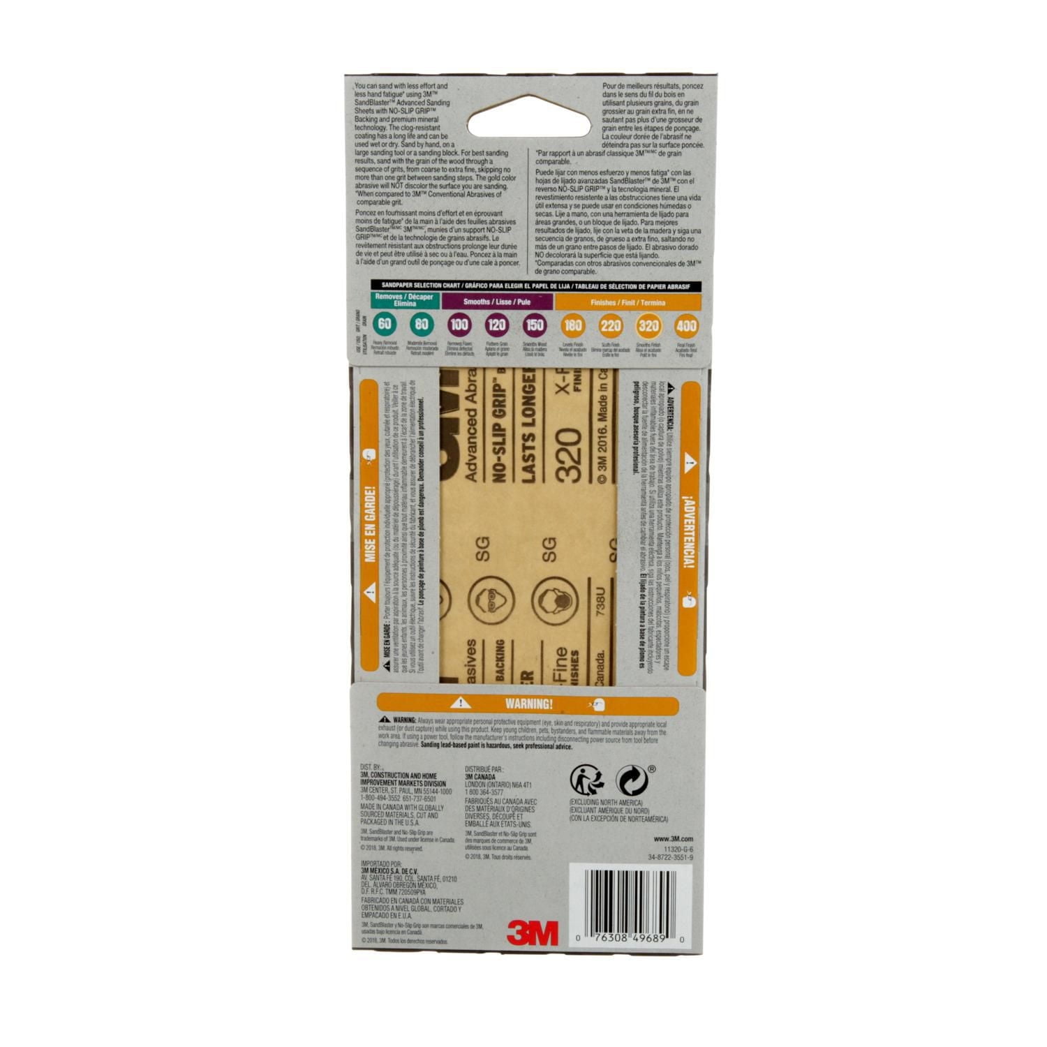 3M™ SandBlaster™ Advanced Sanding Sanding Sheets 11320-G-6, with NO-SLIP GRIP, 320 Grit