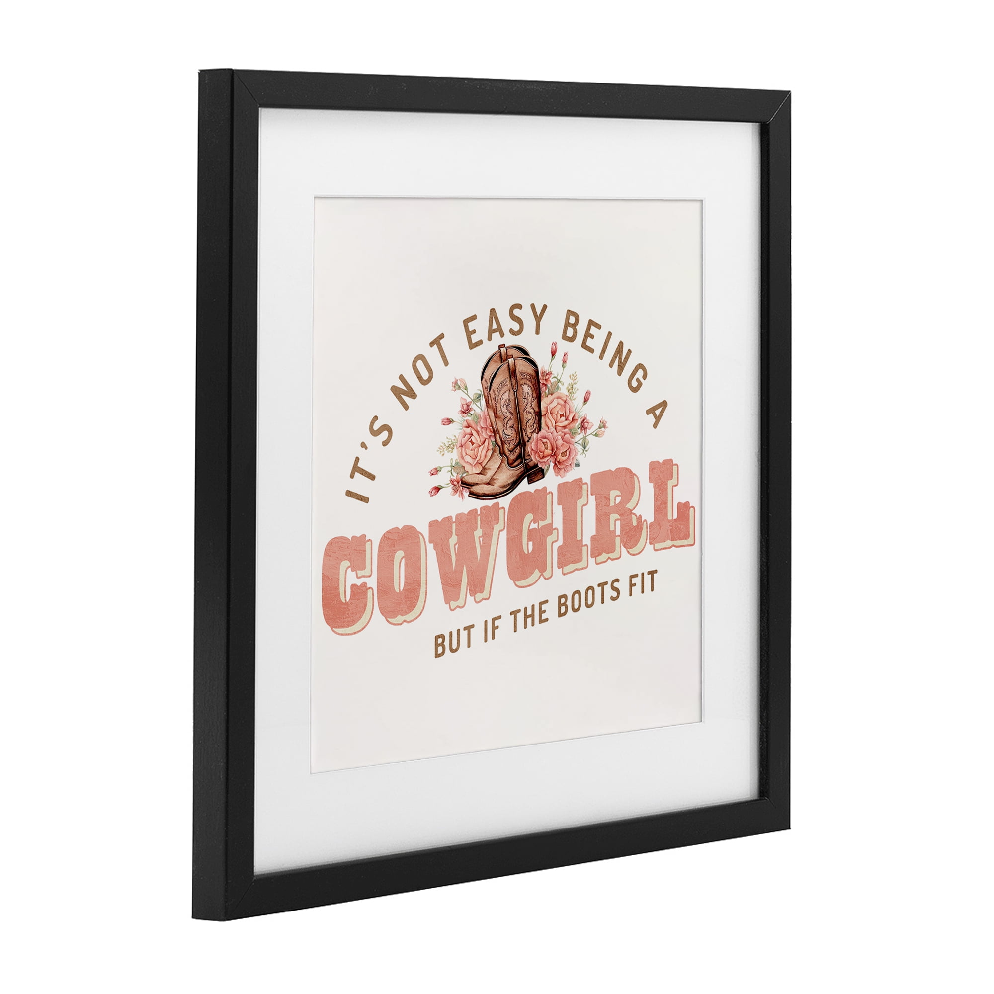 Not Easy Being Cowgirl Black Framed Print Under Glass, design by Kim Allen