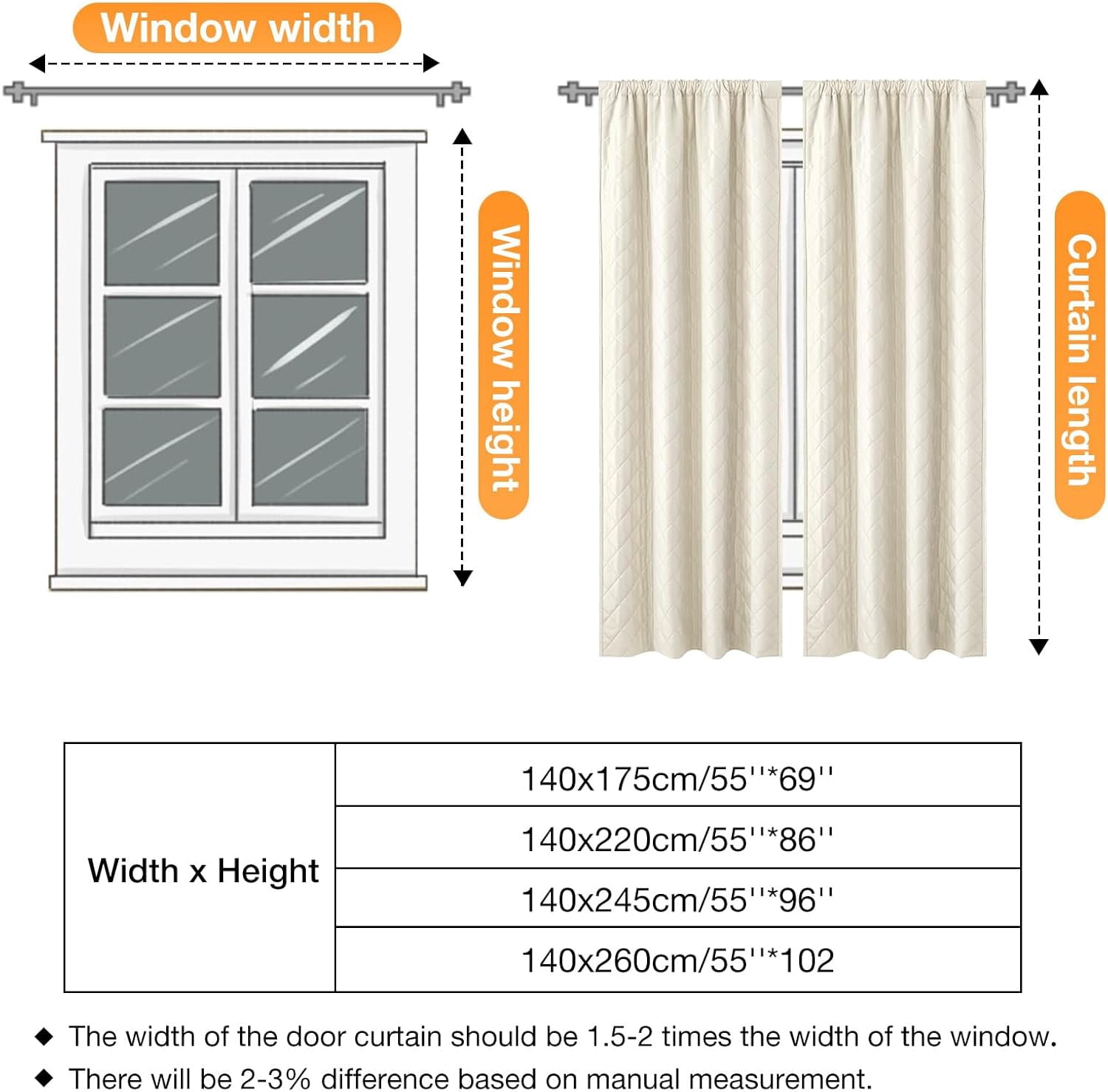Lapalife Quilted Thermal Insulated Curtain Liner for Winter, Functional Heading Light Heat Sound Cold Blocking Winter Curtain Door Curtain for Living Room Bedroom, 1 Panel