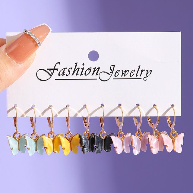 Juego De Pendientes De Gota De Pato De Mariposa De Corazón Colorido Para Aro De Serpiente De Perlas Accesorios De Joyería Para Mujeres