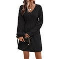 thumbnail image 2 of Women'S V Neck Scale Pattern Knit A Line Long Sleeve Dress Sweater Dress, 2 of 9