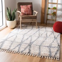 SAFAVIEH Berber Fringe August Geometric Shag Area Rug, Cream/Gray, 5'3" x 7'6"