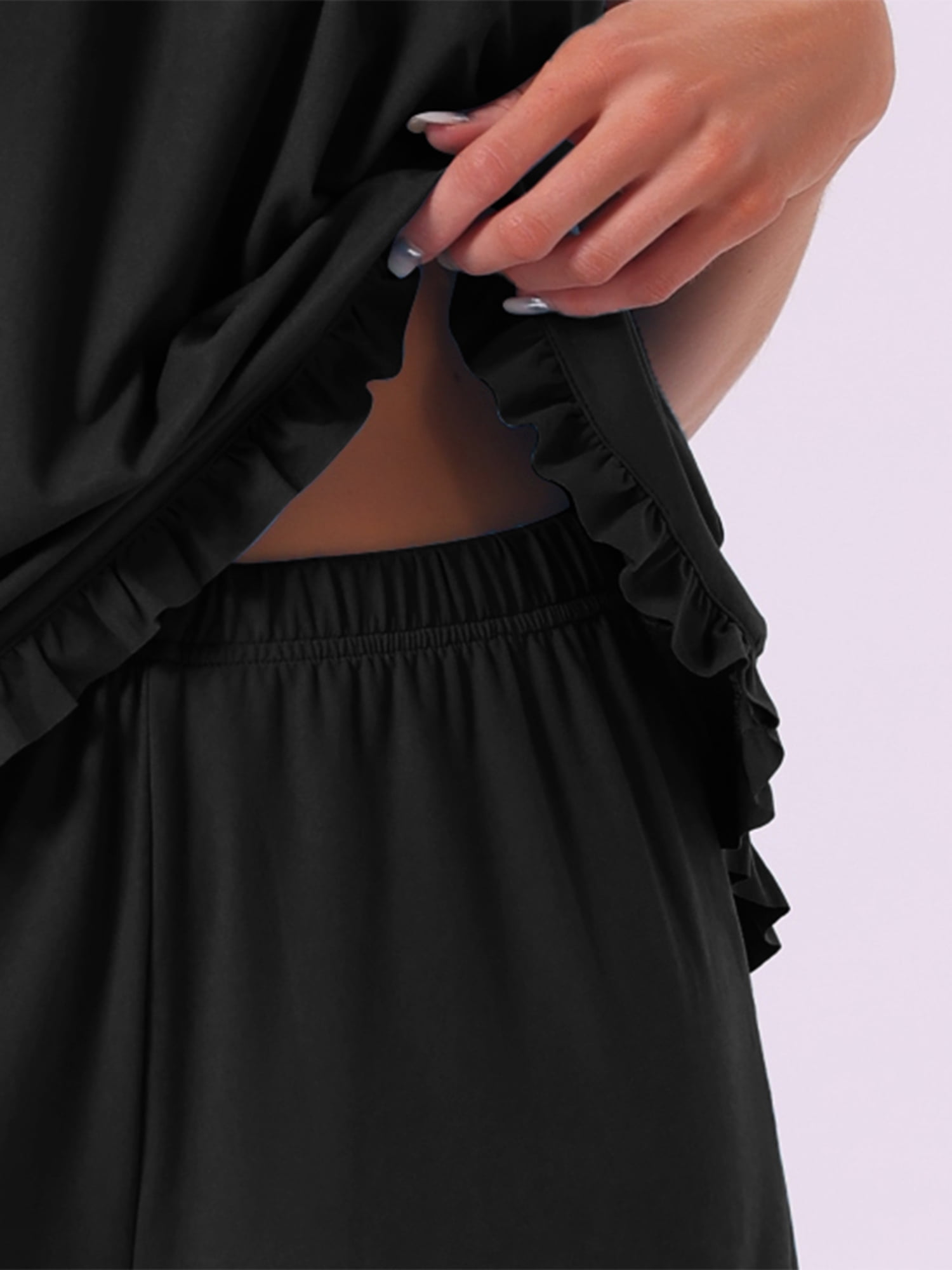 DARING DIVA Women's 2pcs Sleeveless Ruffles Pajama Set M Black