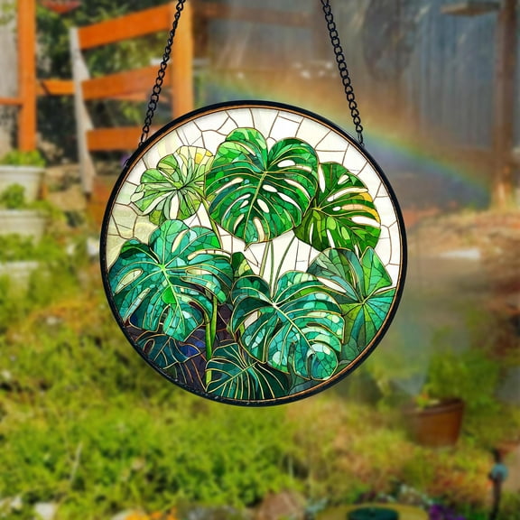 Monstera Leaves Stained Glass Suncatcher Decorative Window Hanging Plant Lover Home and Garden Gift