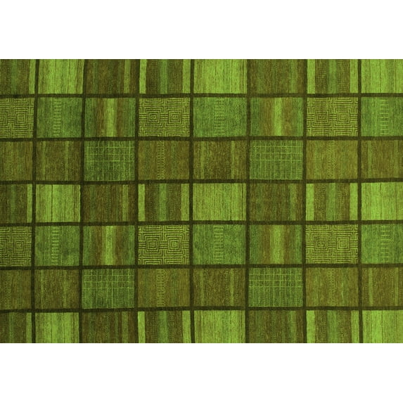 Ahgly Company Indoor Rectangle Checkered Green Modern Area Rugs, 7' x 9'