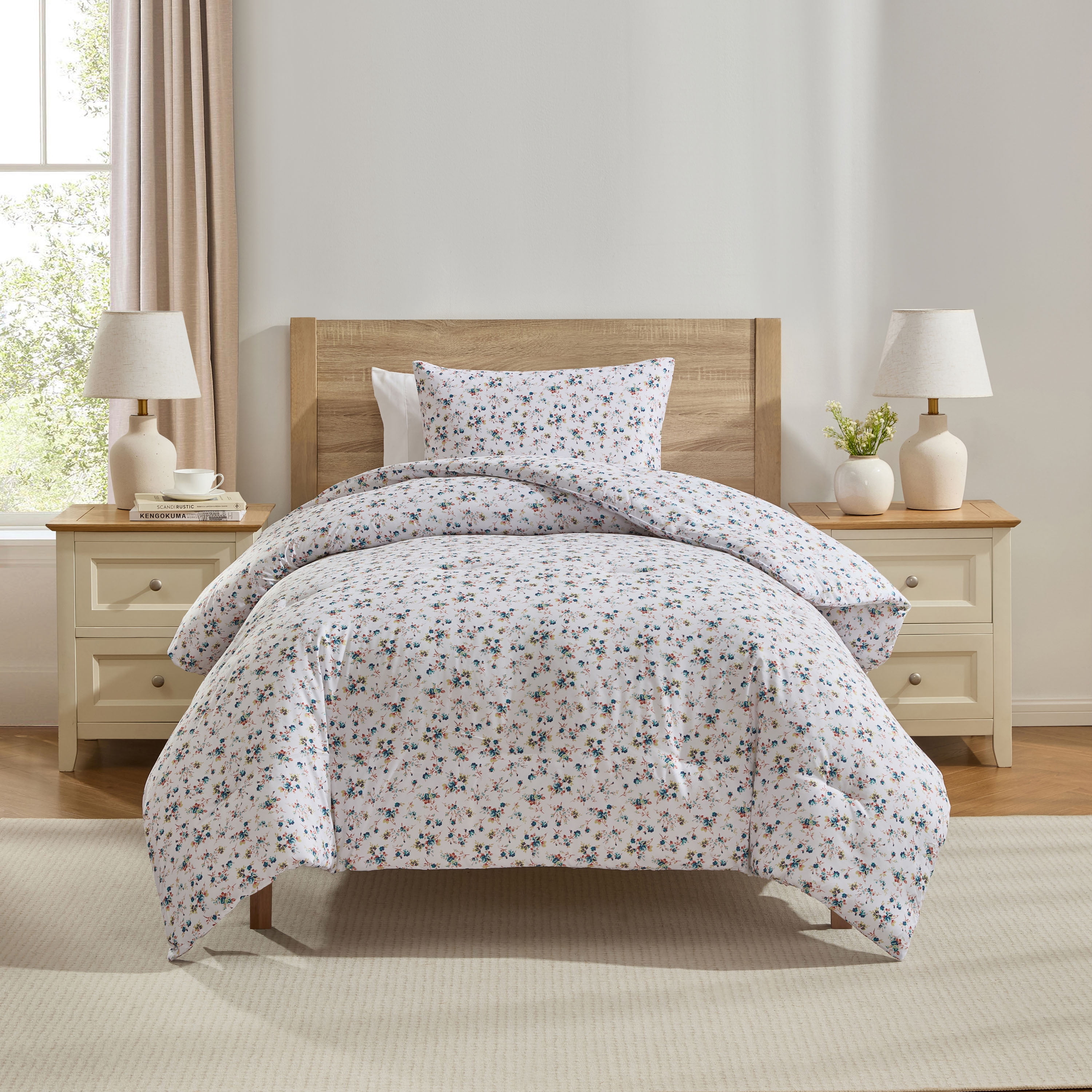 LammaLoe Twin Comforter Sets, 2 Piece Floral Bedding Comforter Set with Sheets, Bed in a Bag, Blue Rose Duo