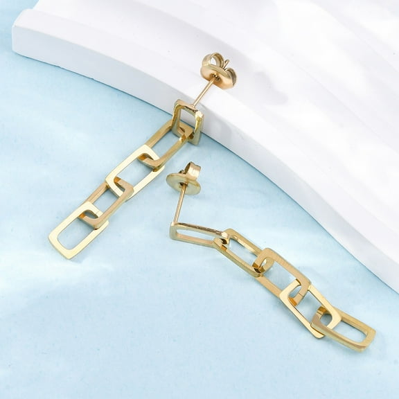 5 Pair 304 Stainless Steel Chain Dangle Stud Earrings for Women Real 18K Gold Plated 45x6mm
