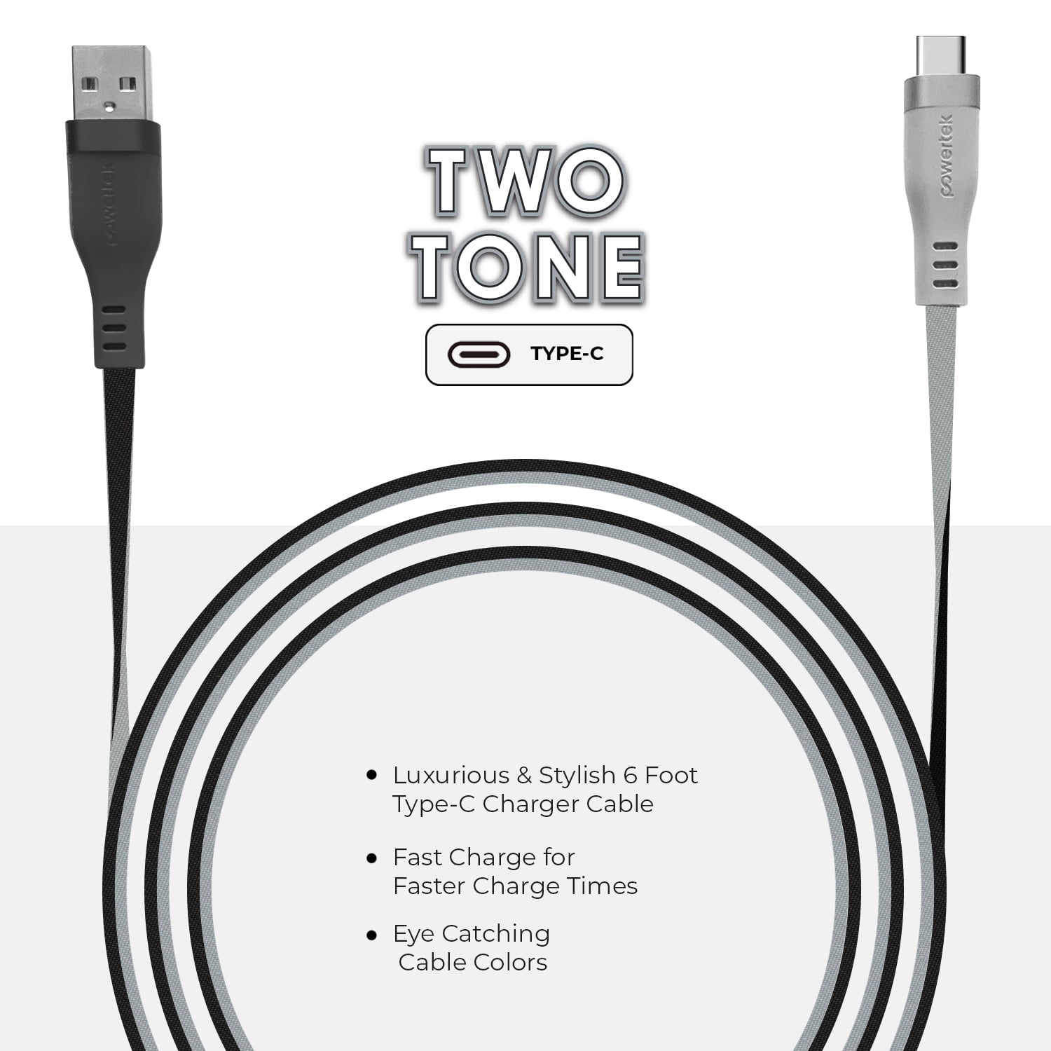 Liquipel Powertek Two Tone USB-A to USB-C - Black