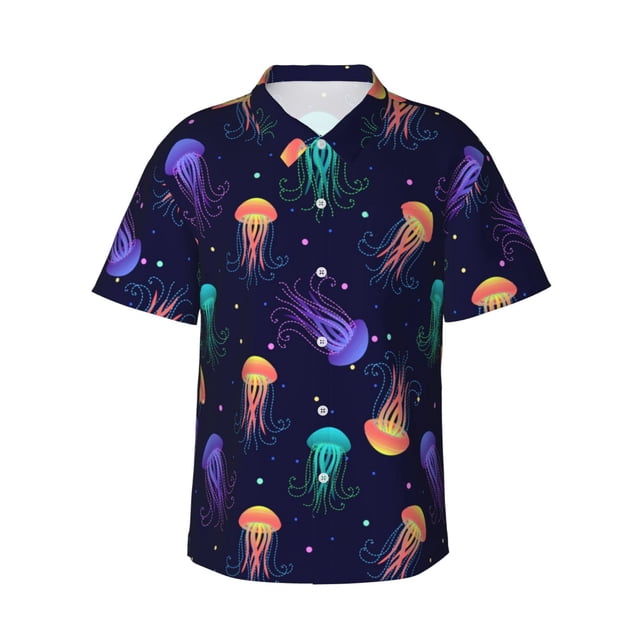 Fotbe Sea Jellyfish Camisa Hawaiana para Hombre Unisex – Camisa Casual de Verano con Botones de Manga Corta de Algodón y Lino,Medium