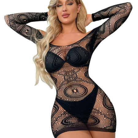 

Womens Transparent Pajamas Underwear Mesh Long Sleeves Dress Pajamas Underwear Striptease Outfits