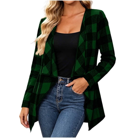 Perfectbot Women's Plaid Cardigan Open Front Long Sleeve Gingham Check Soft Knit Sweater Loose Fit Outerwear