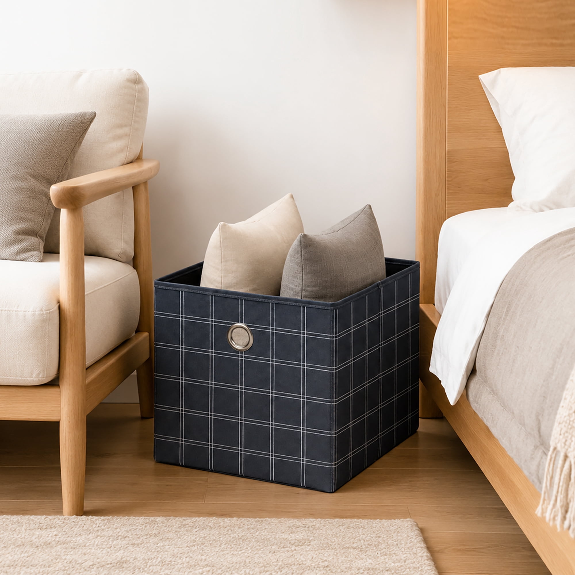 (2 pack) Mainstays Collapsible Fabric Cube Storage Bin, Gray Windowpane, 10.5 in x 10.5 in x 10.75 in