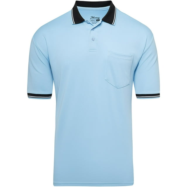 Murray Sporting Goods Short Sleeve Polo Baseball and Softball Umpire Shirt - Sized for Chest Protector (Light Blue, X-Large)