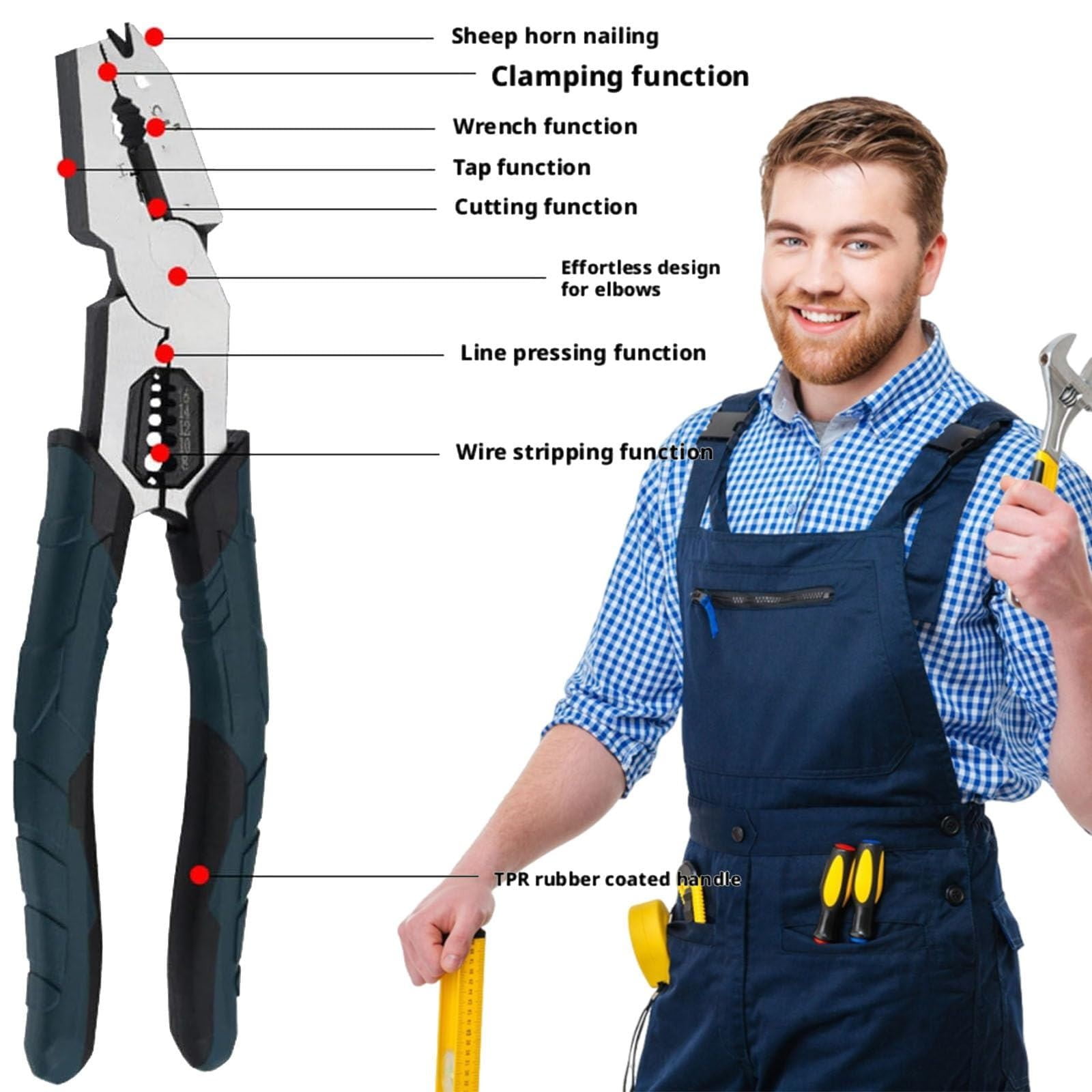 Meiiso Multi-Function Cutting Pliers 9-In-1 Wire Stripper Tool with Soft Handle Diy, Industrial-Grade Electrical Pliers Cutter Stripper