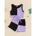 thumbnail image 4 of Suagox Little Girls Activewear Outfits Contrast Colors Tank Tops and Elastic Shorts Set Fashion Cute Clothes for 12-24 Months and 2-5 Years Old Girls, 4 of 10