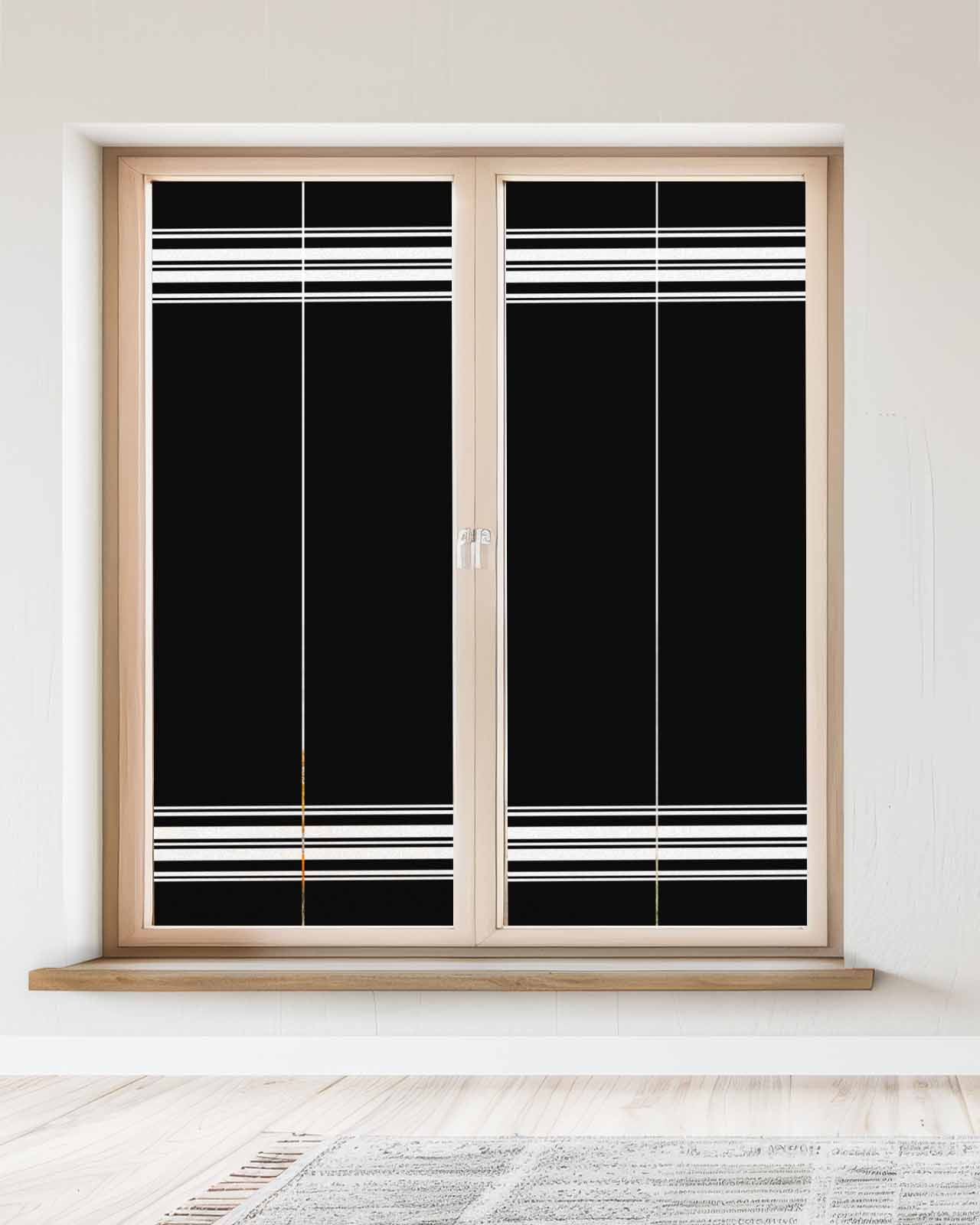 Window Privacy Film,Black Stripes UV Sun Blocking Window Tint Film Heat Control One Way Blackout Window Film,Farmhouse Modern White Vertical Lines Non Adhesive Static Cling Window Sticker 23.6x59 In