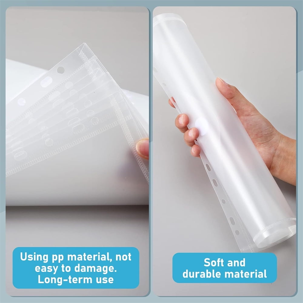 Set of 12 Transparent Document Folders,Plastic Binder Pocket with Snap Button and Lable,11 Holes Poly Filing Envelopes,A4 Size Expandable File Pouch,Home Work Office Organizer,Clear