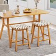 thumbnail image 4 of Costway Woven Saddle Stools Set of 2 25.5" Faux PU Leather Counter Height Kitchen Stool, 4 of 8