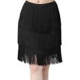 thumbnail image 4 of Falda De Baile Latino Con Borlas De Tres Capas Ropa De Baile Suave Para Niña Para Fiesta Samba Rumba Negro XL SM SunniMix falda de baile latino, 4 of 7