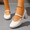 thumbnail image 4 of Xfvqtps Womens Mary Jane Pumps Pearl Buckle Heels Chunky Heel Shoes Round Toe Comfortable Pumps Vintage Style Low Cut Dressy Casual Shoes, 4 of 9