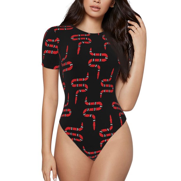 Balery Red Snake Body de cuello redondo de manga corta para mujer Tops de manga corta Tops básicos-X-Large