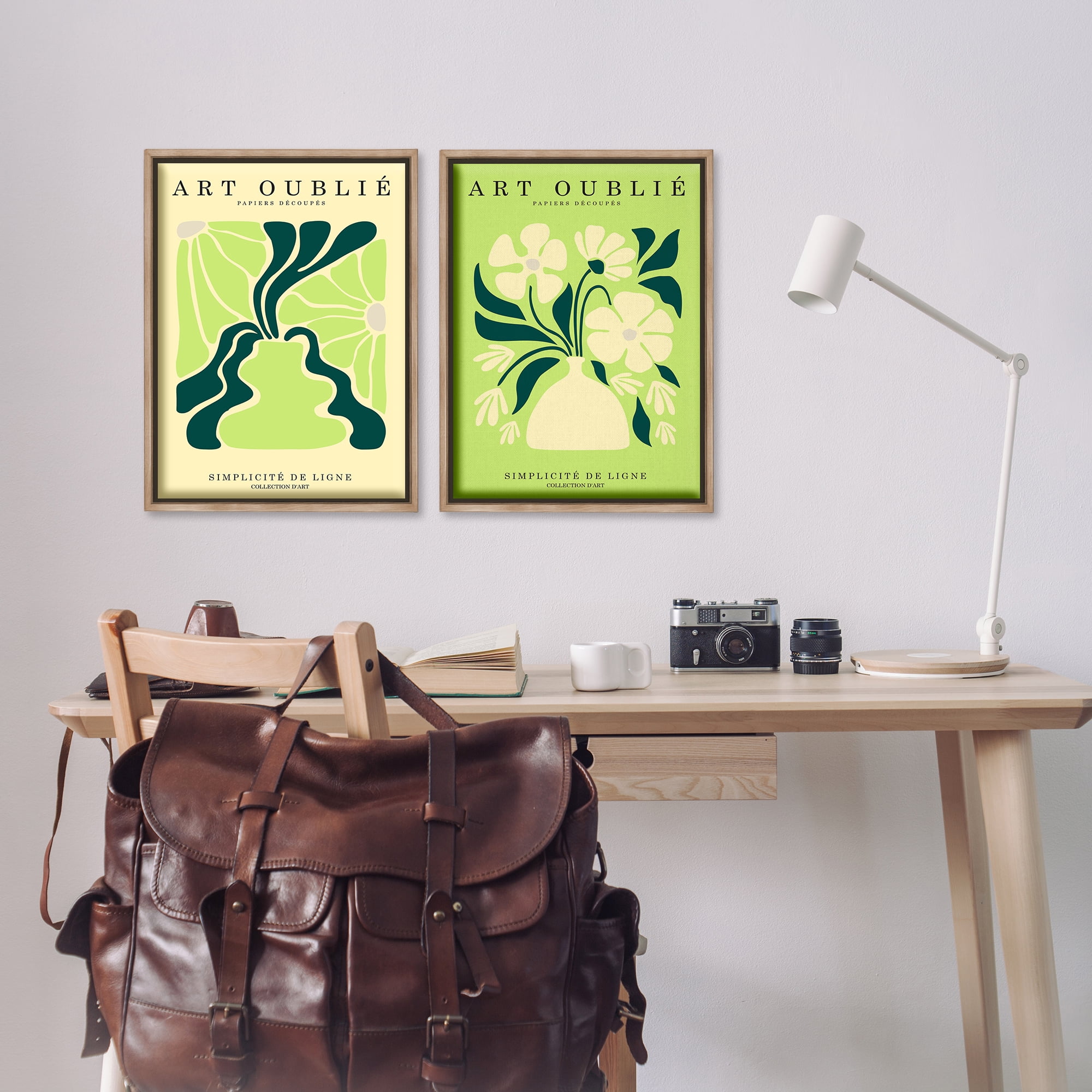 Stupell Industries Green French Museum Poster Text & Numbers Painting Brown Floater Framed Canvas Art Print Wall Art, 17 x 25, Set of 2