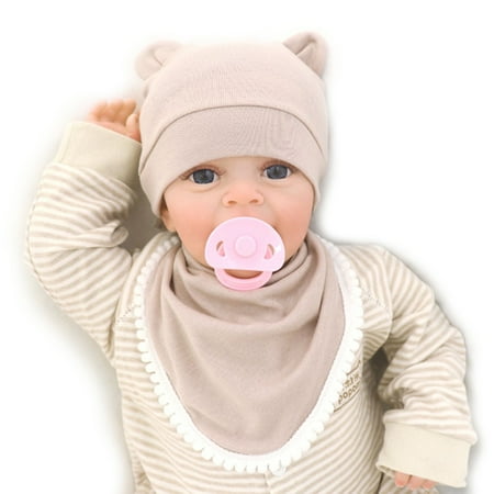 

2Pcs/Set Baby Soft Cotton Tire Hat Feeding Drool Bib Set Newborn Infant Solid Color Warm Cap