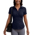 thumbnail image 6 of Women's Basic Button Down Shirts Short Sleeve Stretch Button Up Dress Shirt Slim Fit Waitress Work Shirts Navy L, 6 of 6