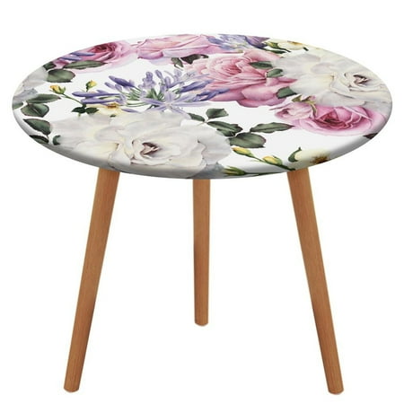 

Bybiment Round Fitted Tablecloth with Elastic Edge Floral Pattern Flowers Watercolor Decorative Tablecloth Table Cover 47 Inch