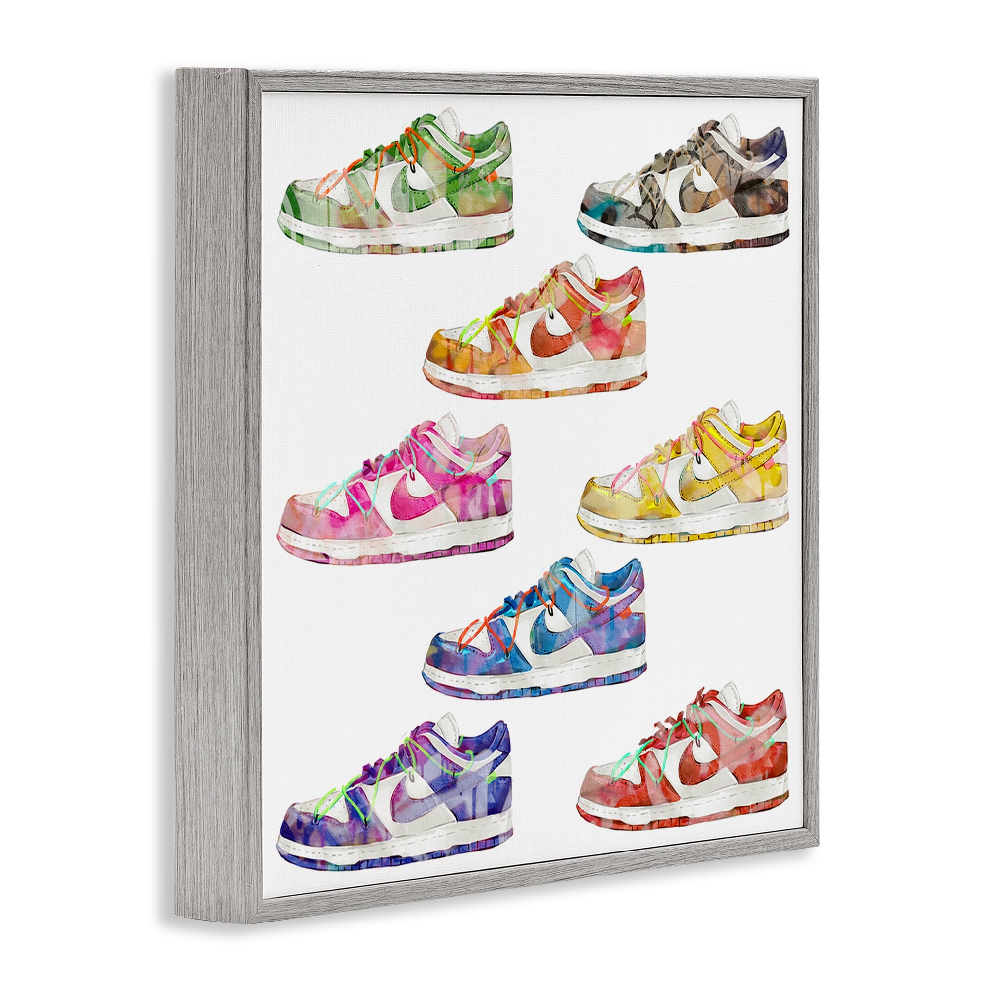 Stupell Industries Modern Rainbow Sneakers Beauty & Fashion Painting Gray Framed Art Print Wall Art, 17 x 17