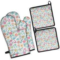 Pioneer Flower Kitchen Oven Mitt and Pot Holder Sets 4 Pcs for Baking, Cooking and Grilling, Heat Resistant Up To 392 °F
