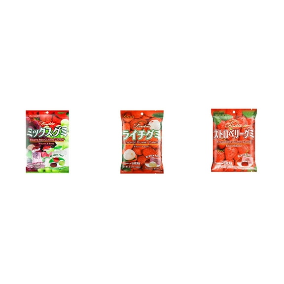 3 Pack Kasugai Gummy Candies, Made in Japan, Gluten Free, Mix 3 Flavor (Fruits Mix,Lychee,Strawberry) Plus NineChef Brand Long Handle Coffee Spoon