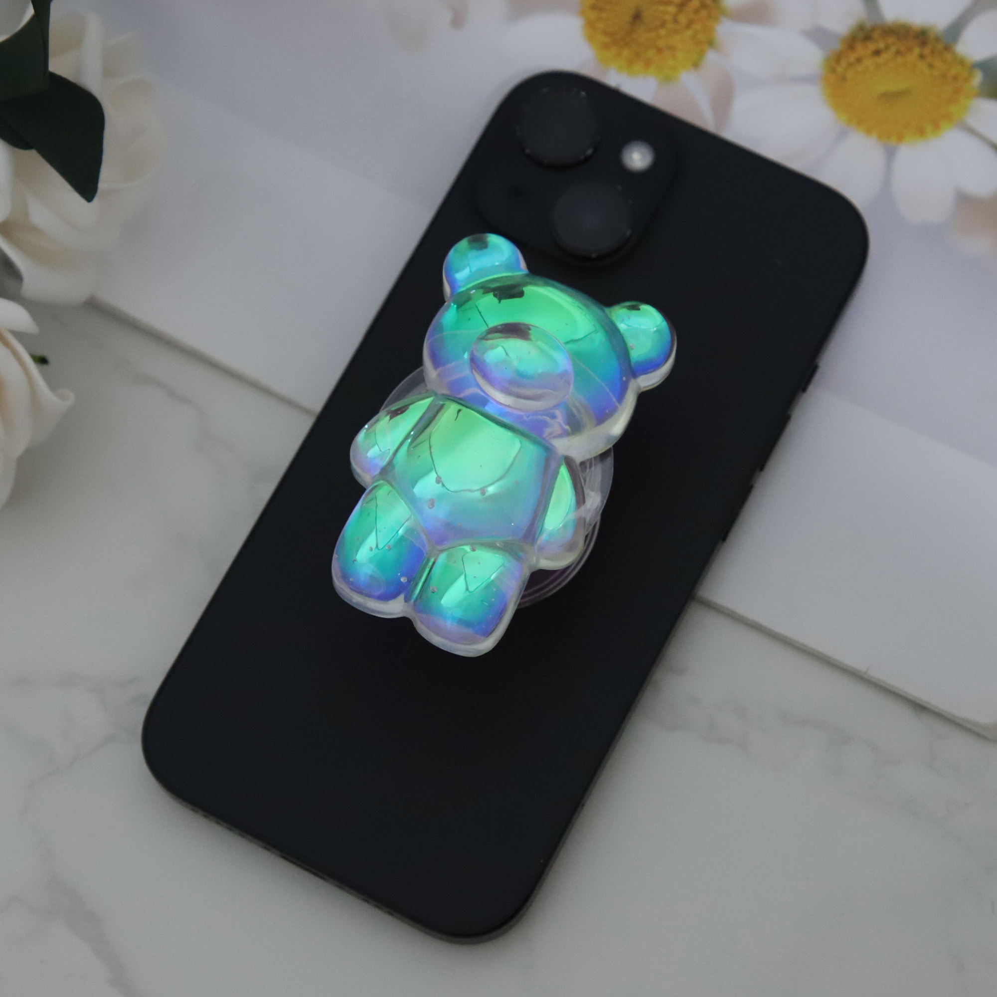 Unique Bargains Holographic Bear Phone Grip 1Pc Pink Multicolor