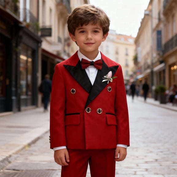 RTKFRFLM Boys Toddler Kids 2-Piece Suit Set Blazer Pants Formal Attire Long Sleeve Notched Lapel Elegant Wedding Party Outfit 1-5Y