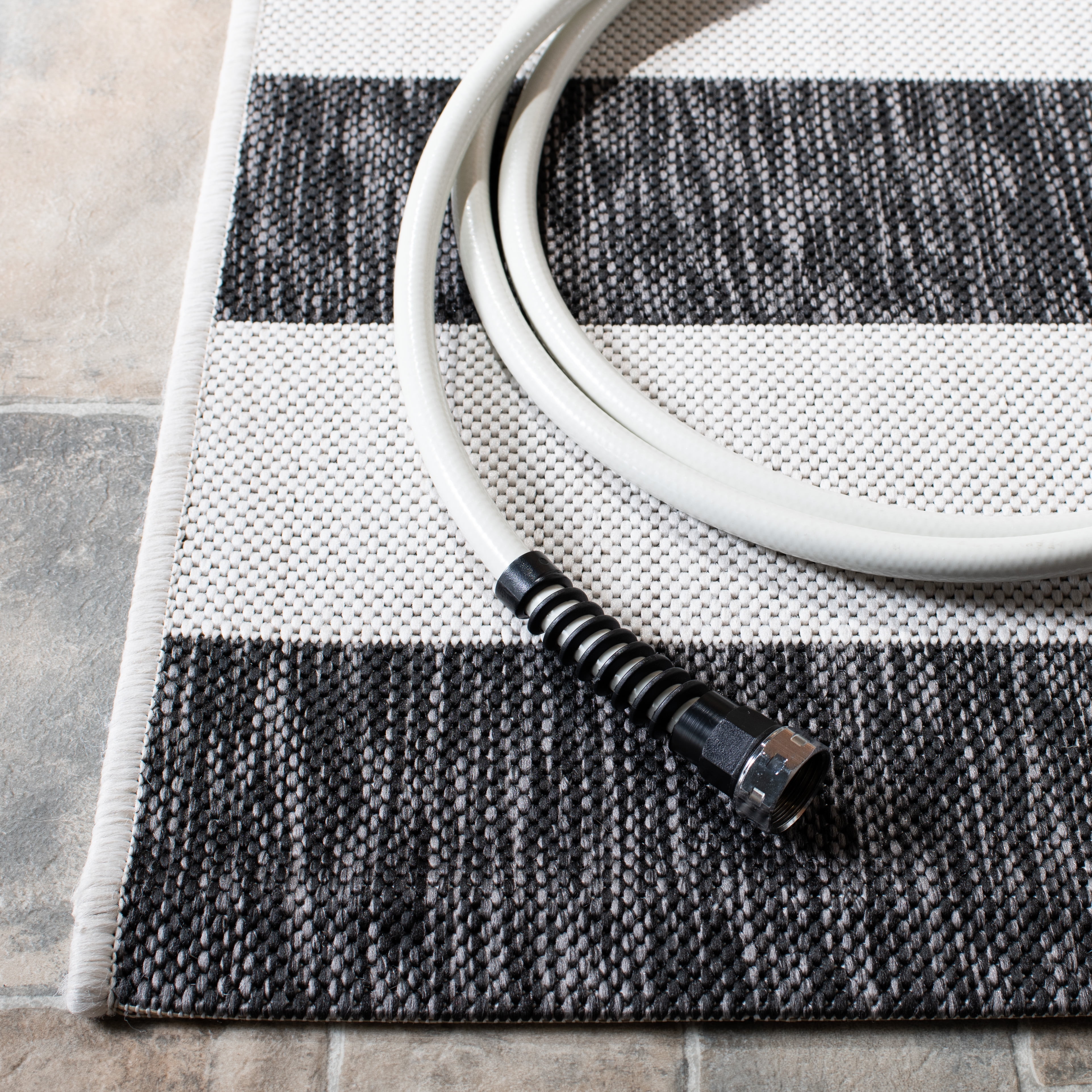 Safavieh Courtyard Earl Striped Indoor/Outdoor Area Rug, Ivory/Black, 4' x 4' Square