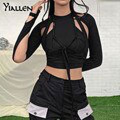 Yiallen mujeres primavera Casual High Street Stretch Slim Hollow Out Sexy Mini Bodycon vestidos 2021 nuevos vestidos simples negros sólidos Tan Jianjun unisex