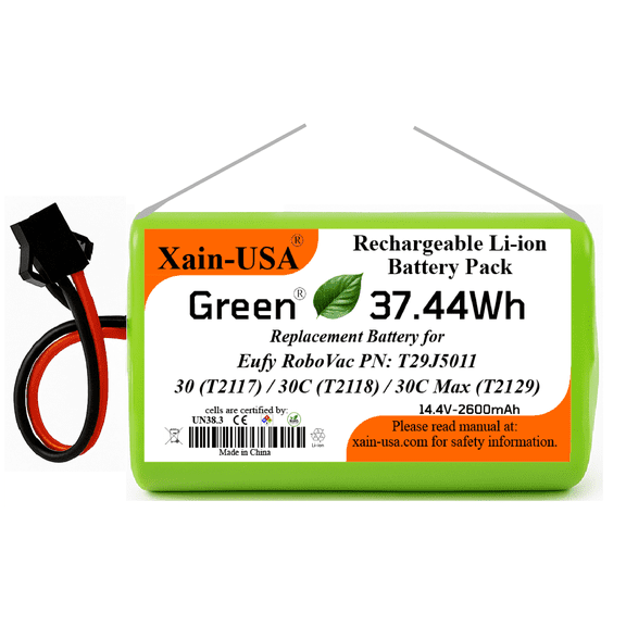 14.4V 2600mAh Li-ion Replacement Battery for Eufy RoboVac PN: T29J5011 / 30 (T2117) / 30C (T2118) / 30C Max  (T2129) / 3-Pin Connector  High-Capacity Rechargeable Battery Pack