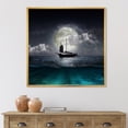 thumbnail image 2 of Designart 'The Lake During Full Moon With Fisher Boat' Nautical & Coastal Framed Canvas Wall Art Print, 2 of 5
